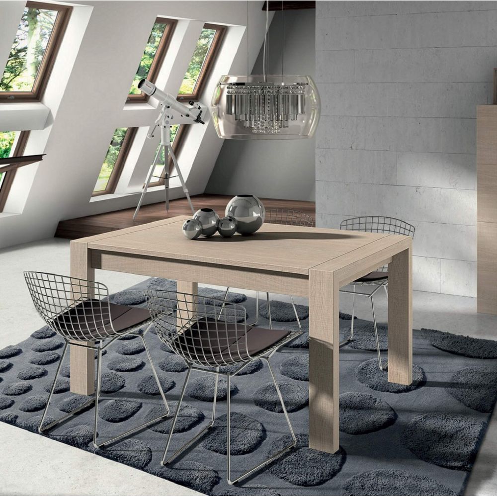 Mesa comedor rectangular con tapa en madera y pata con forma metálica  fresno- metal. Merkamueble
