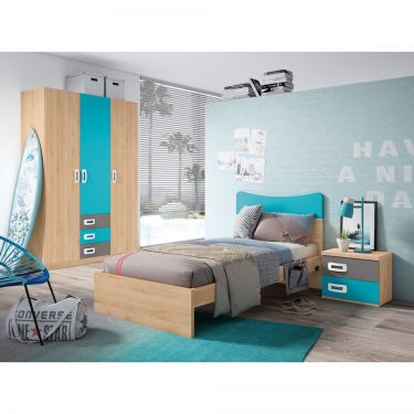 Dormitorio juvenil barato con cama y armario-  JN19C024 - 0124.JN19.JNC024