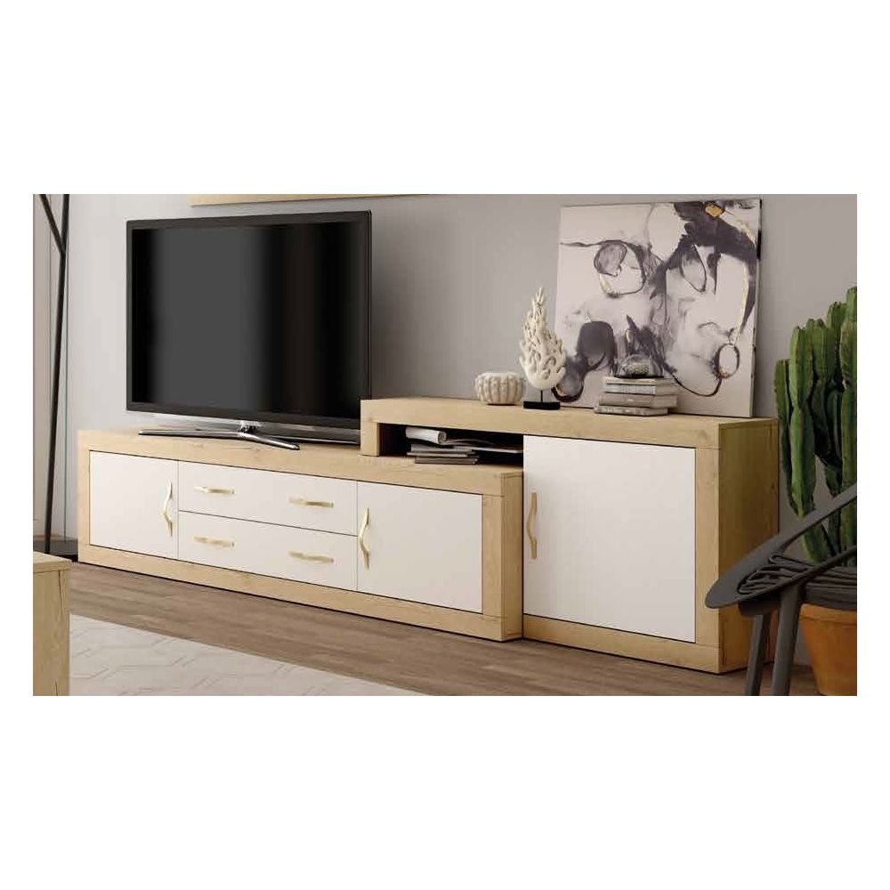 Mueble tv blanco con patas de metal dorado