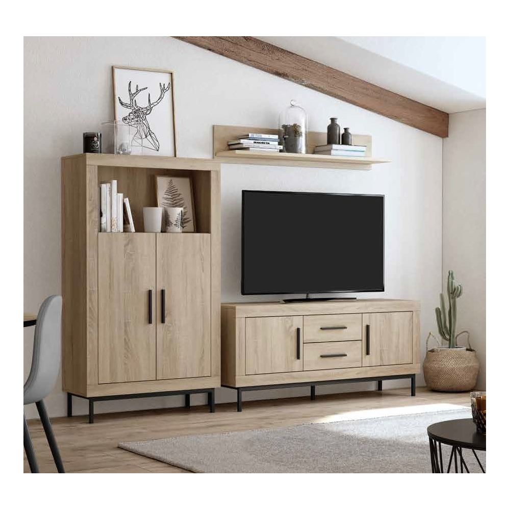 Muebles de salón modular en blanco y cambrian, vitrina más mueble tv