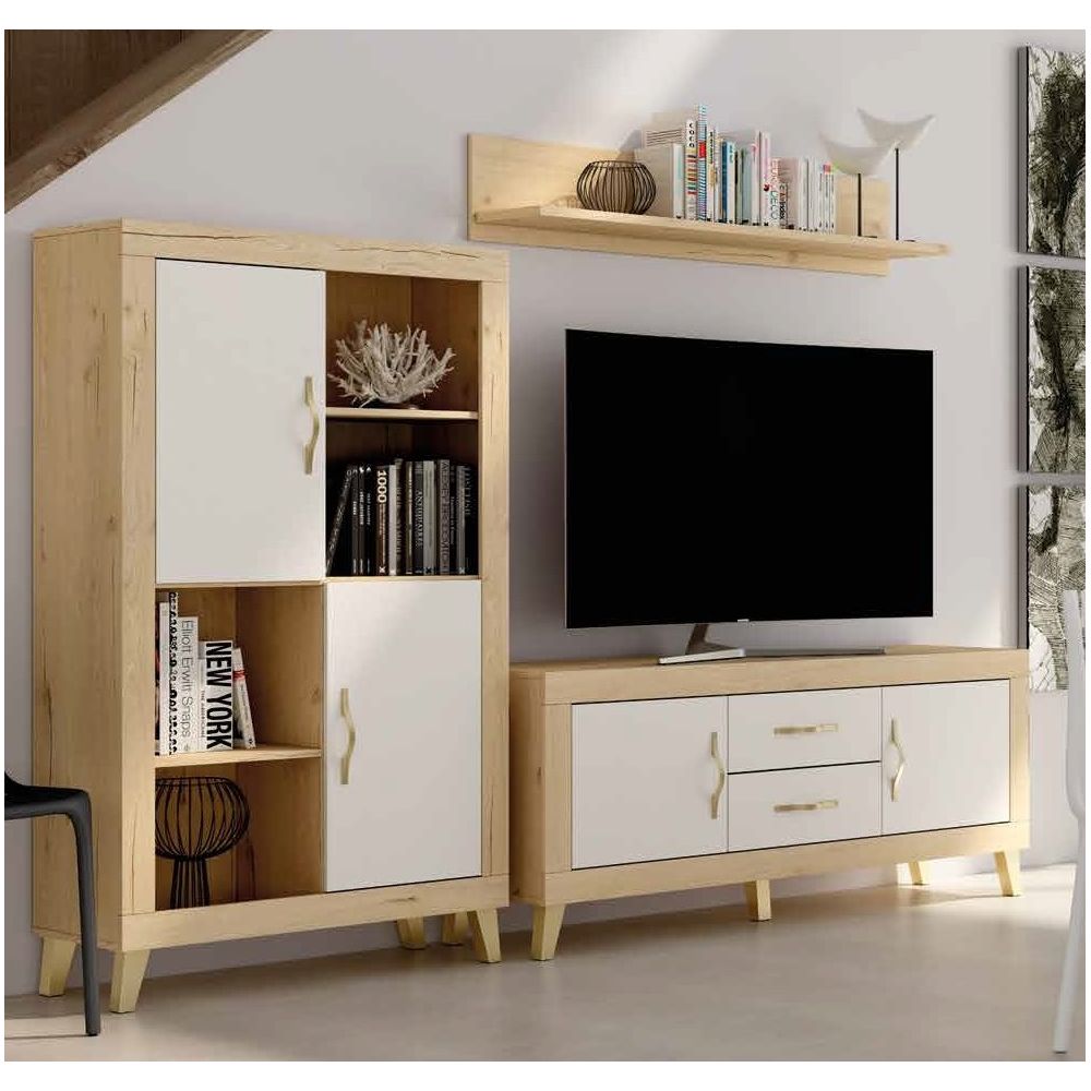 Comprar Mueble de salón roble por módulos: Mueble Tv + Armario alto +  Estantería