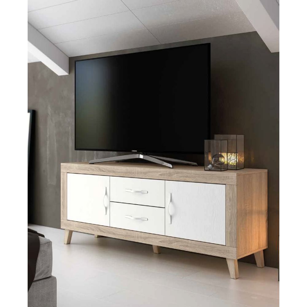 Mueble TV comedor con modulo bajo puertas y cajones 150 cm.