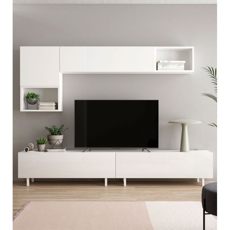 Mueble TV salón moderno 180cm 1 puerta 2 compartimentos gris Nota Baja