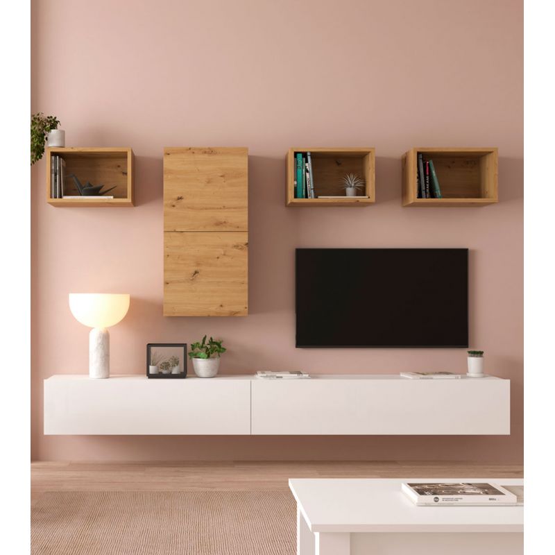 Mueble de salón moderno C80 MAXIMUS- blanco brillo - Estándar - 257 x 184 »  Confortica