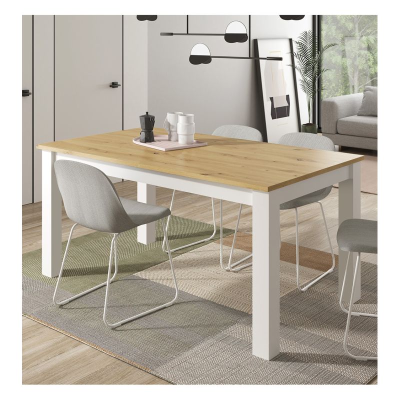 Mesa de comedor diseño extensible blanca patas madera L180-260