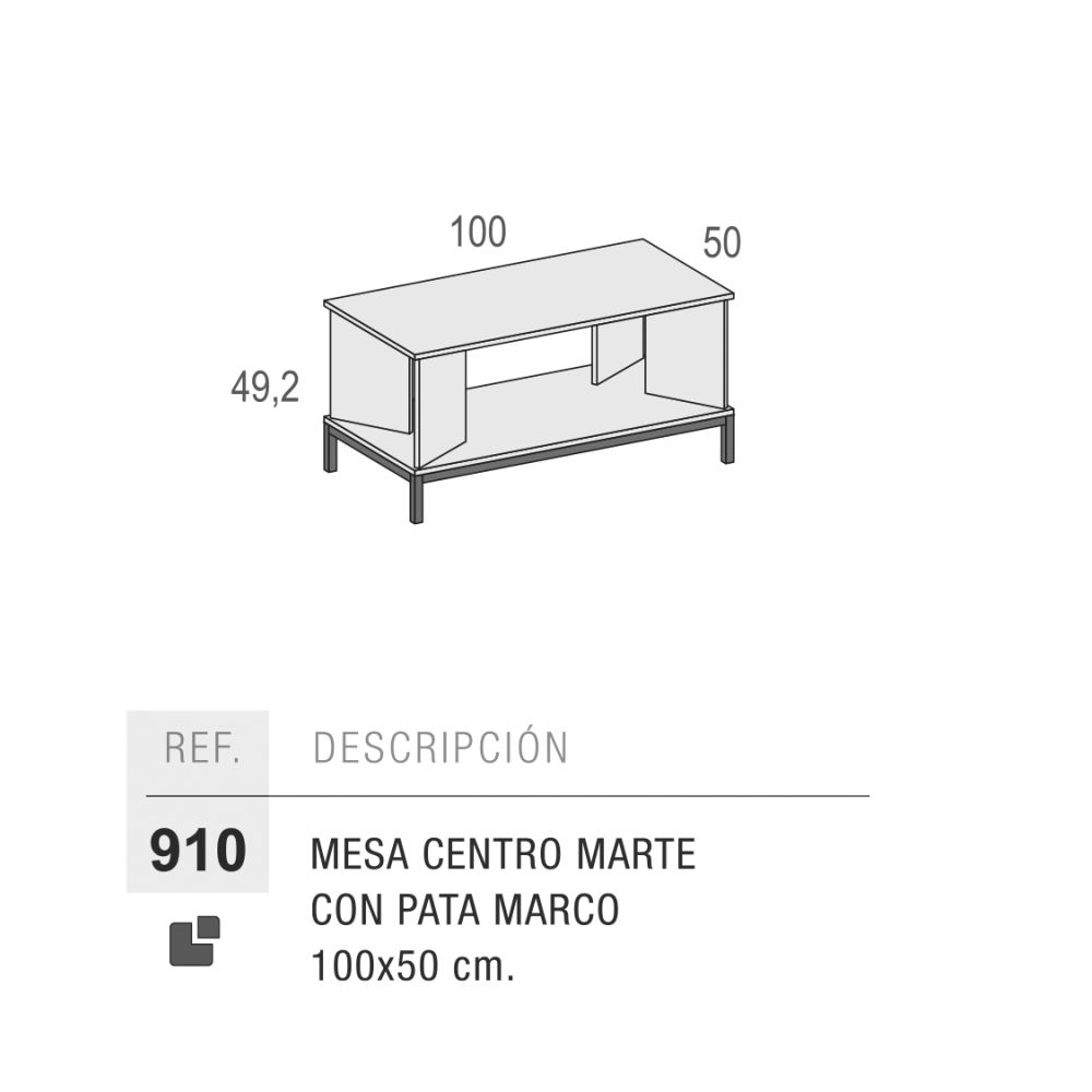 MESA DE CENTRO MARTE RECTANGULAR CON PATA MARCO 100 X 50 CM.